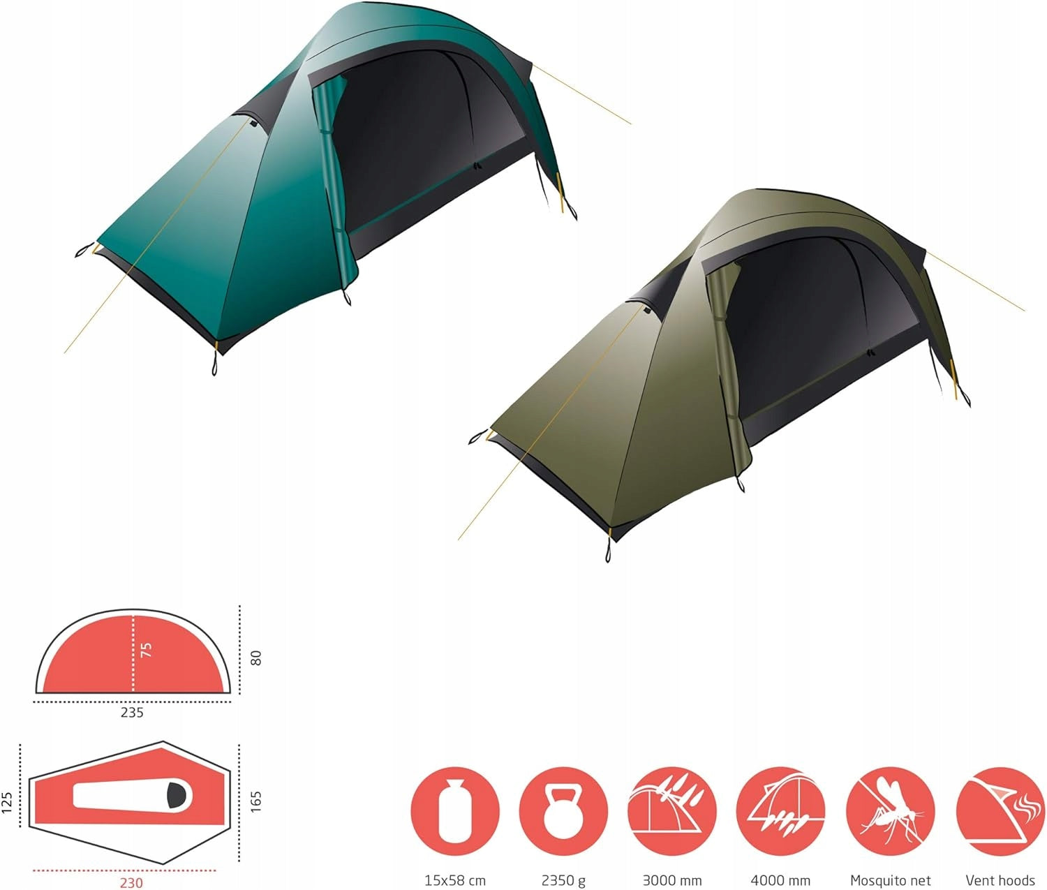 Grand Canyon APEX 1 dome tent for 1 2 people, ultra light, Manufacturer code 6796281