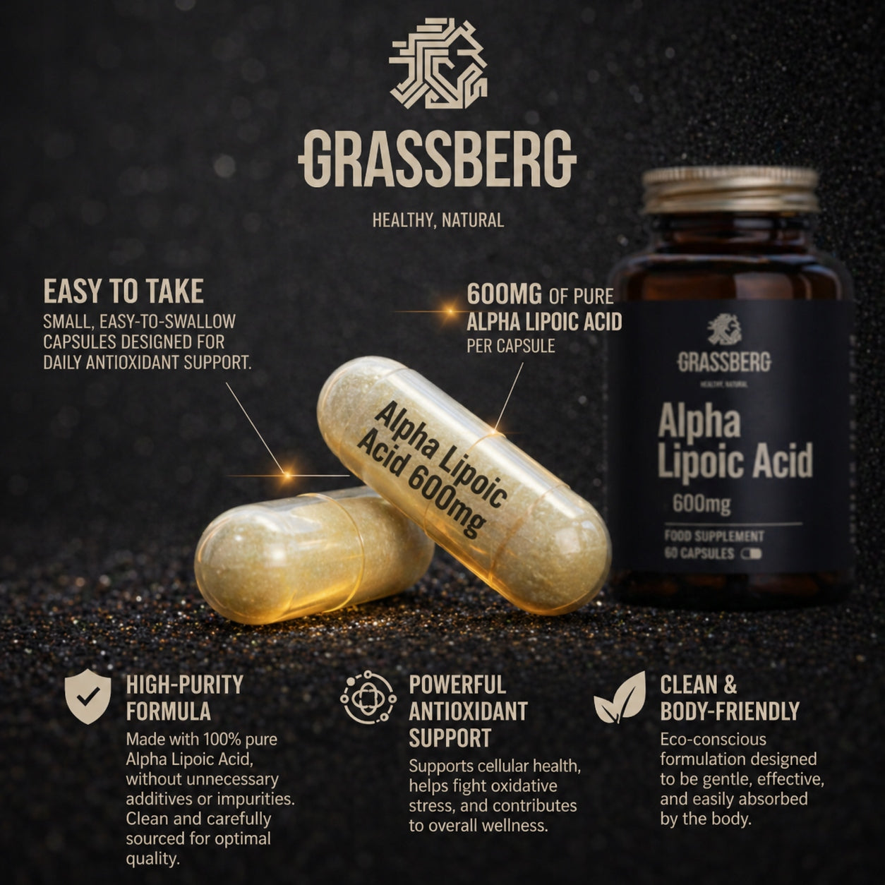 Grassberg Alpha-Lipoic Acid 600 mg 60 kaps. Expiration date at least 1 year from the date of purchase