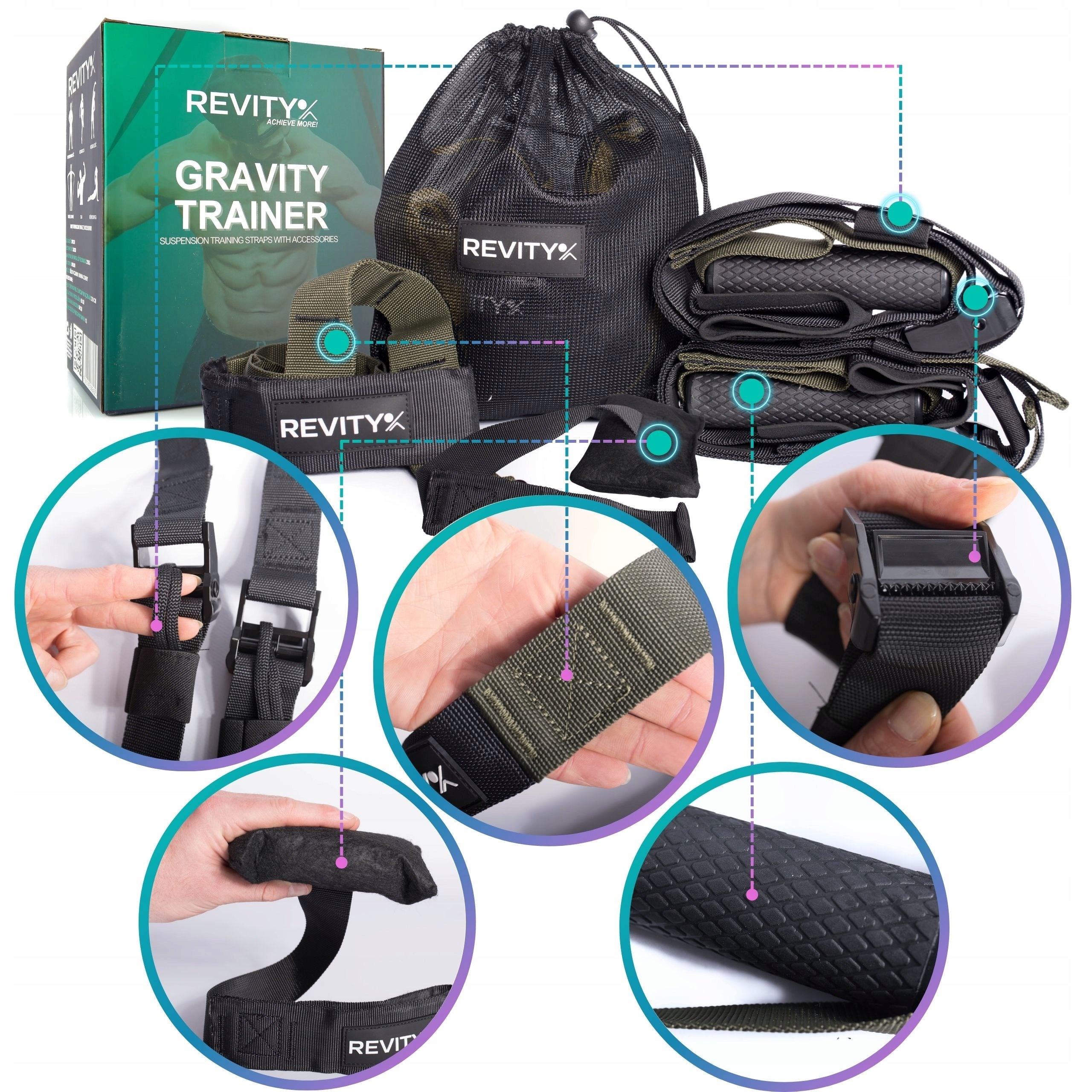 Gravity Trainer Suspension Exercise Tapes Belts Cross Training Premium Brand Revity