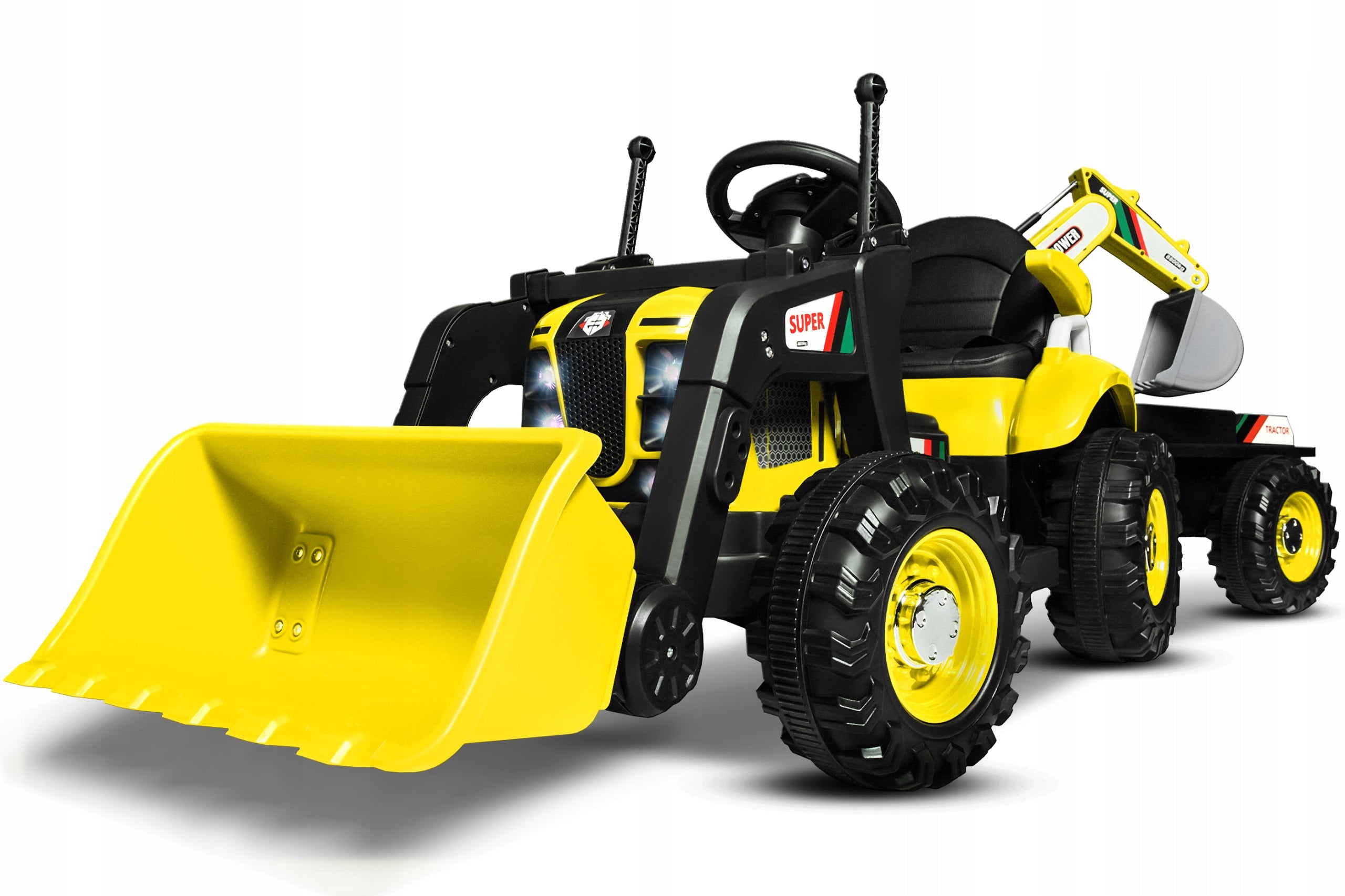 Great Electric Tractor Joy4kids 3in1 with excavator and trailer for children Manufacturer code Traktor Koparka z Łyżką
