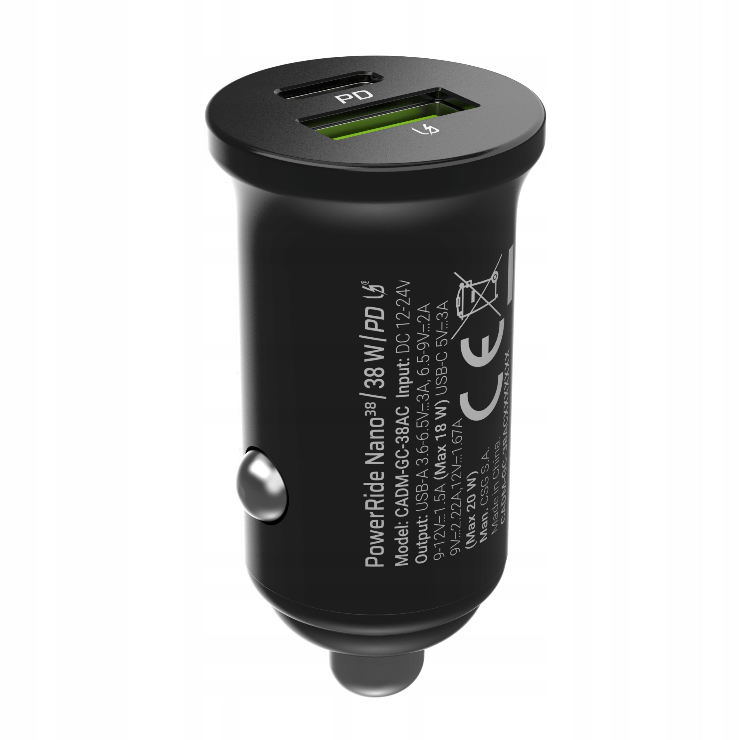 Green Cell PowerRide Nano Fast USB-C Car Charger USB 6A 38W Cable included no