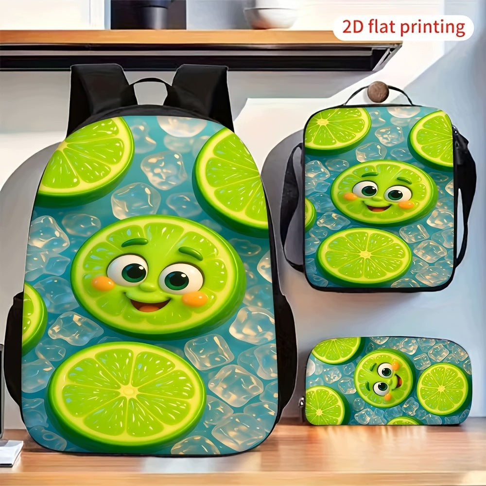 Green Slices Ice Cubes 3-Piece Backpack Set with Shoulder Bag