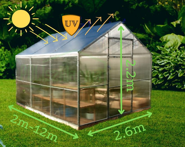 Greenhouse Cottage 2.6x5m POLYCARBONATE 6mm prof 40x20mm Manufacturer code SZKL26X5DOM6MM20X40