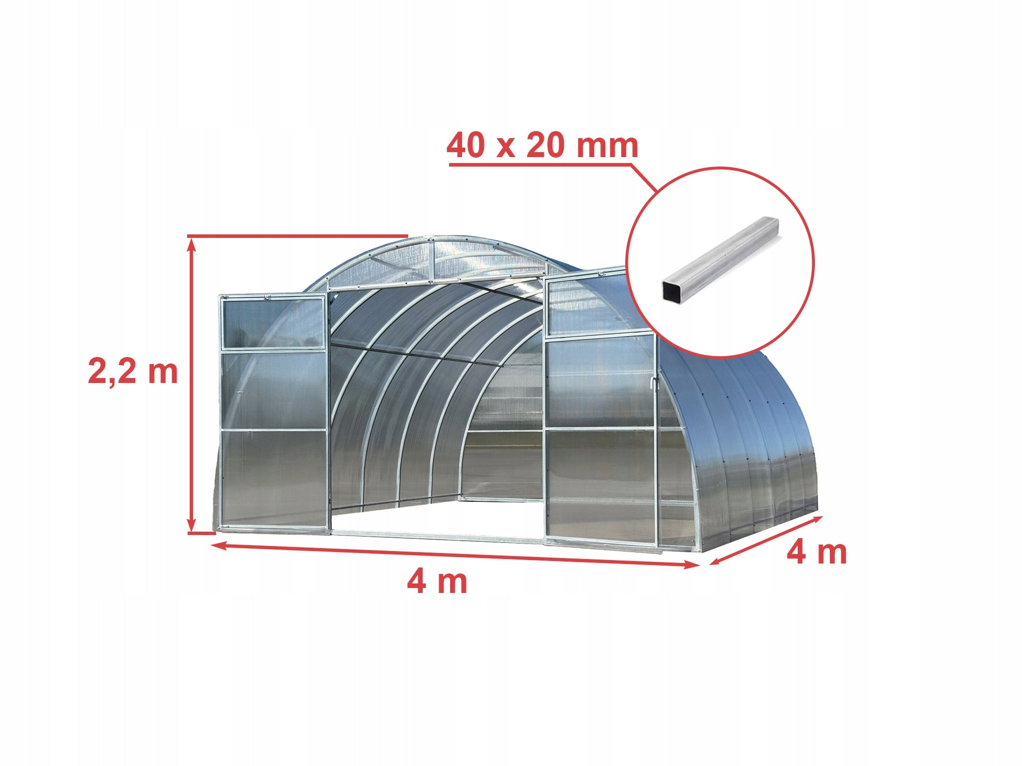 Greenhouse Strong MAXI 40x20 4x4m 6mm Manufacturer Profimet