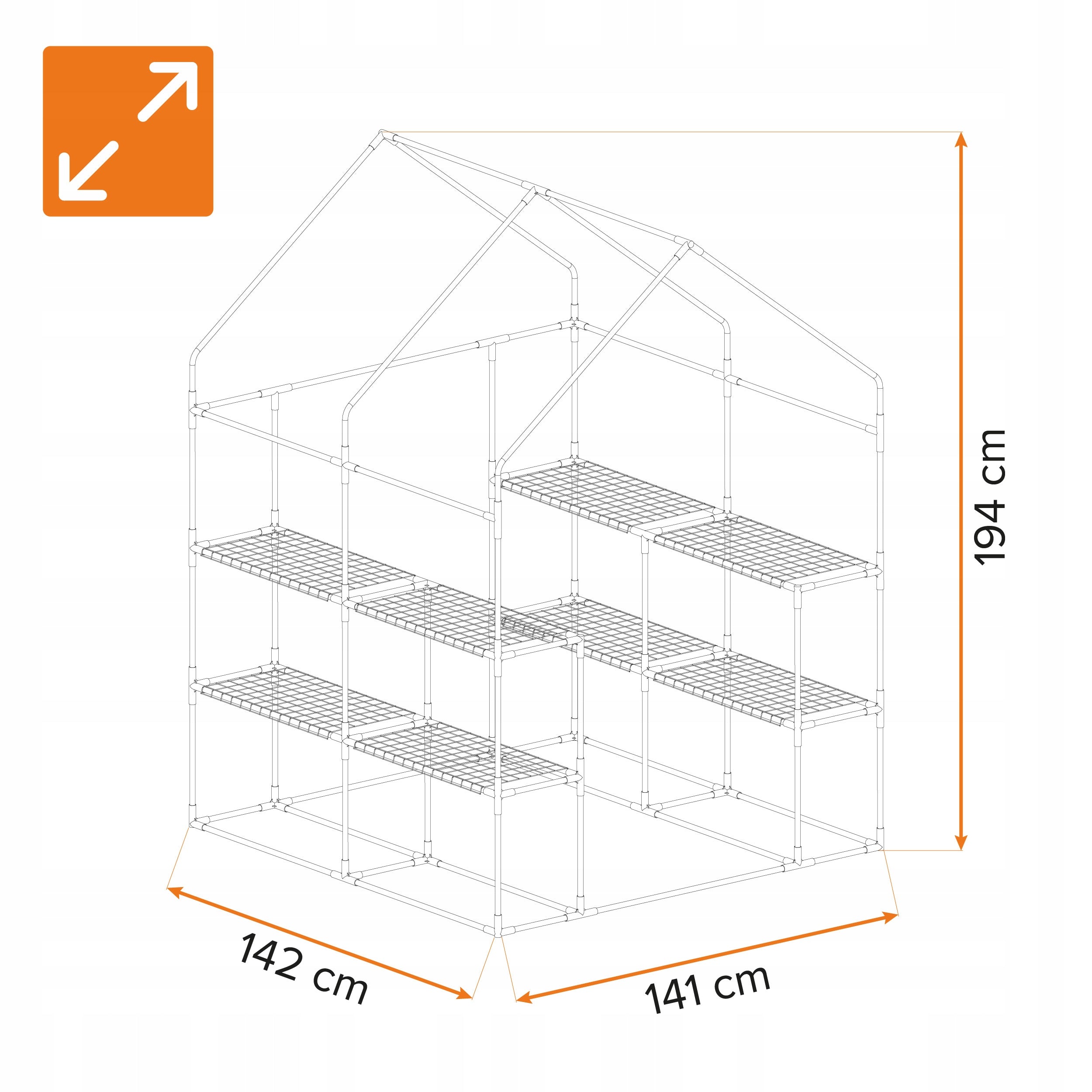 Greenhouse garden balcony Tunnel 8 shelves Bookcase 141x142x194 CANNA II Length 143 m
