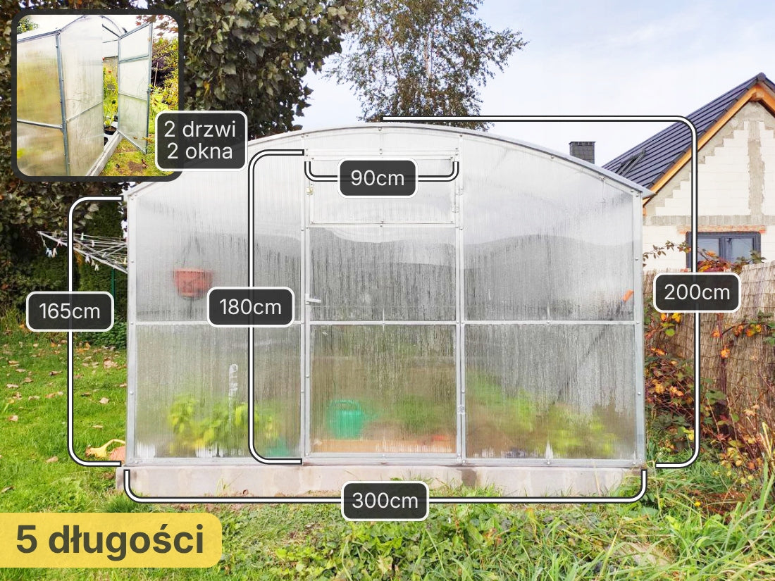 Greenhouse made of polycarbonate straight walls 3x4 m 6 mm ETL Gera-3 profile 40x20mm Manufacturer code szklarnia-gera-3x4-6mm