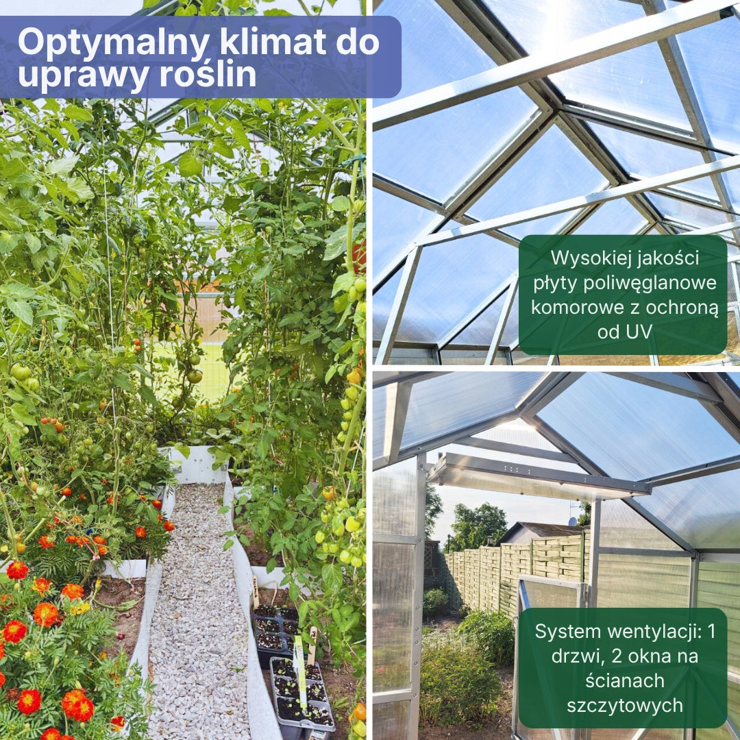 Greenhouse polycarbonate 2x4 m Comfort cottage PW 6 mm Strong profiles Steel Width 2 m