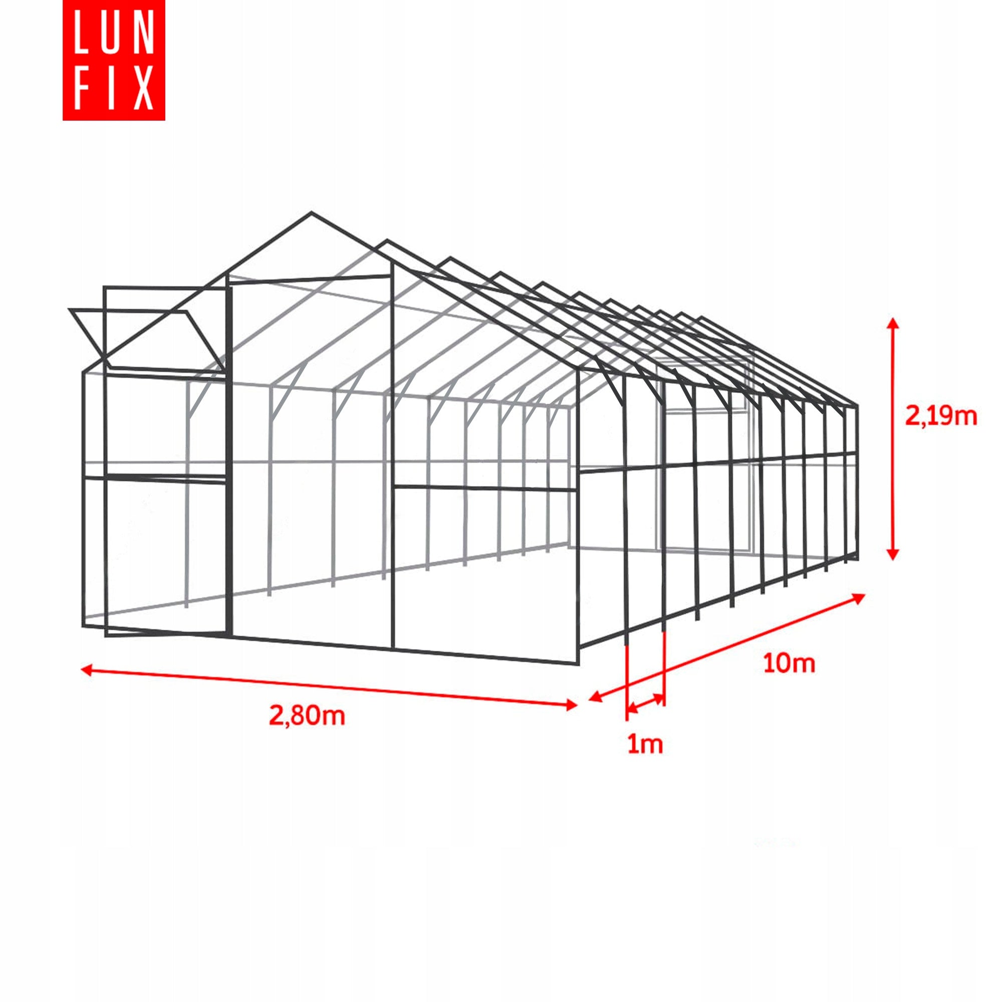 Greenhouse polycarbonate 3x10m Lun Fix garden 20x40mm polycarbonate house 4mm Product height 219 cm