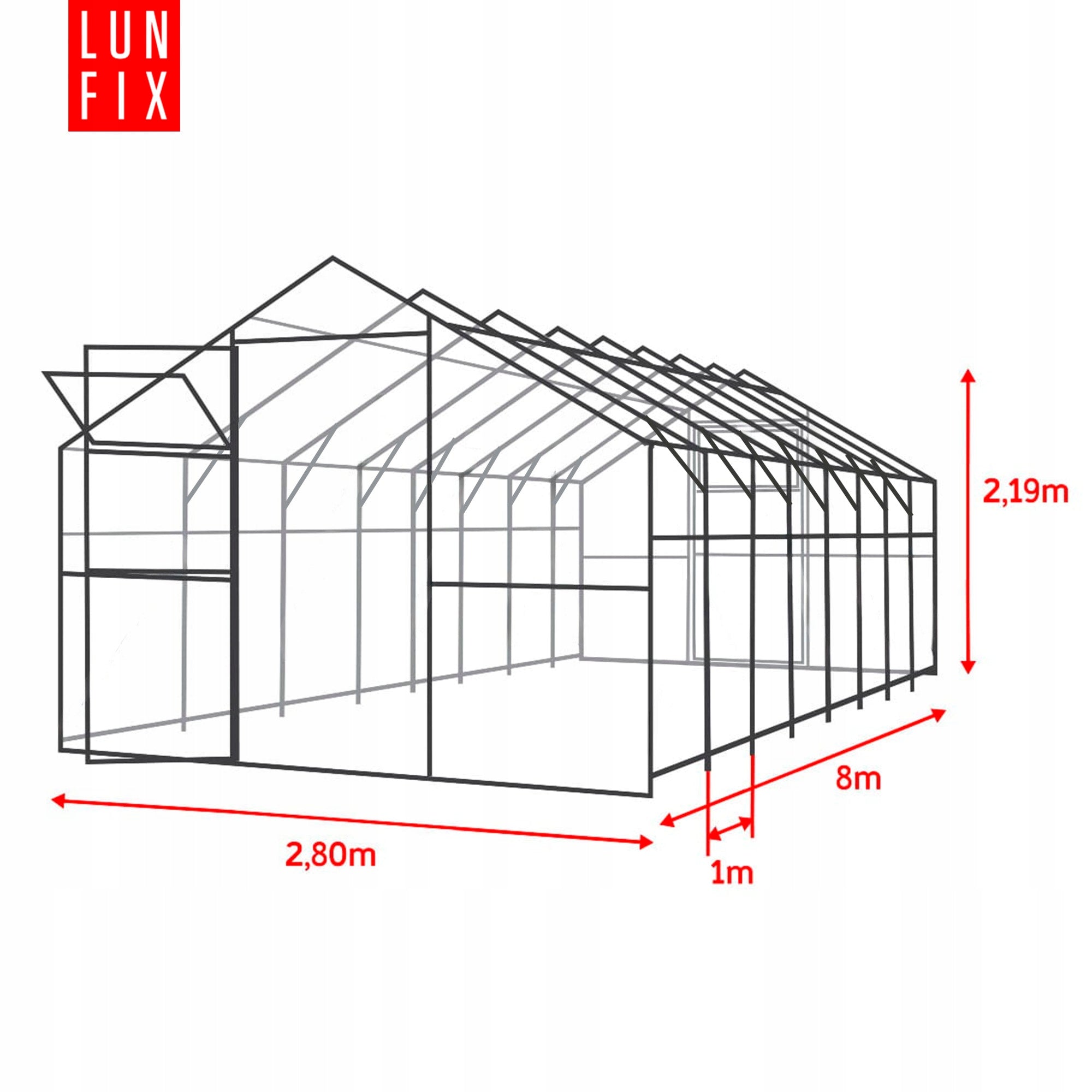 Greenhouse polycarbonate 3x8m Lun Fix garden 20x40mm polycarbonate house 4mm Product height 219 cm