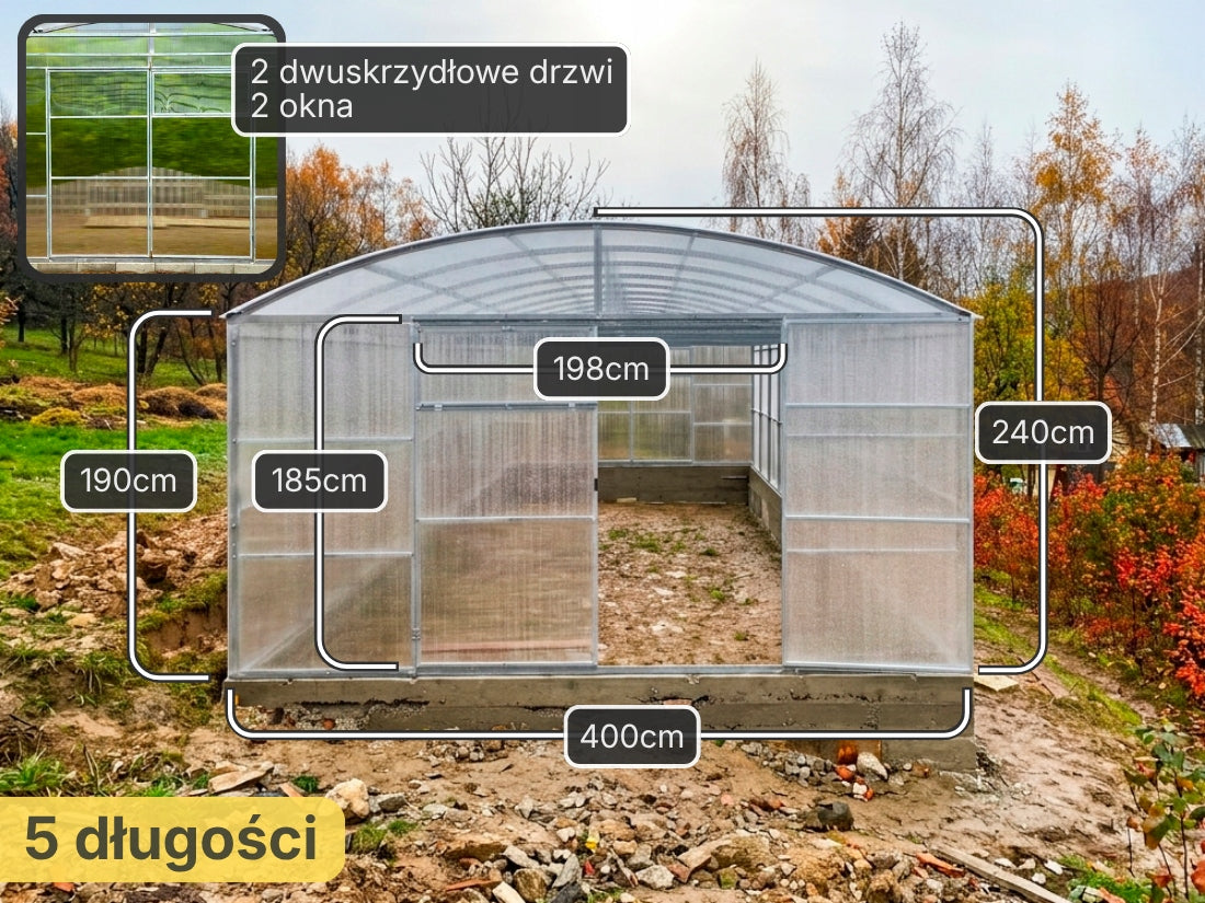 Greenhouse polycarbonate 4x6 m Hestia straight walls p 40x20mm + polycarbonate 6 mm Product weight with unit packaging 200 kg