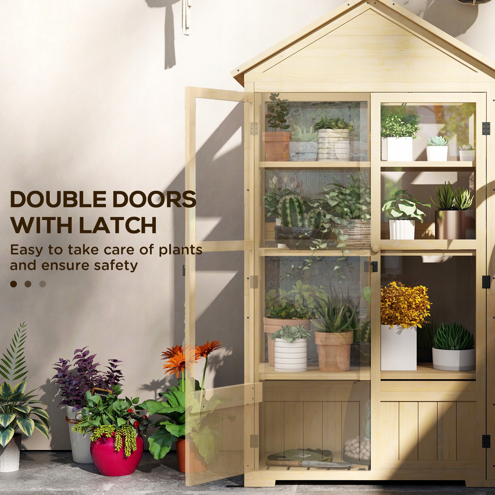 Greenhouse with Shelf, Transparent Enclosure, Roof Window, Lockable Door Product height 178 cm