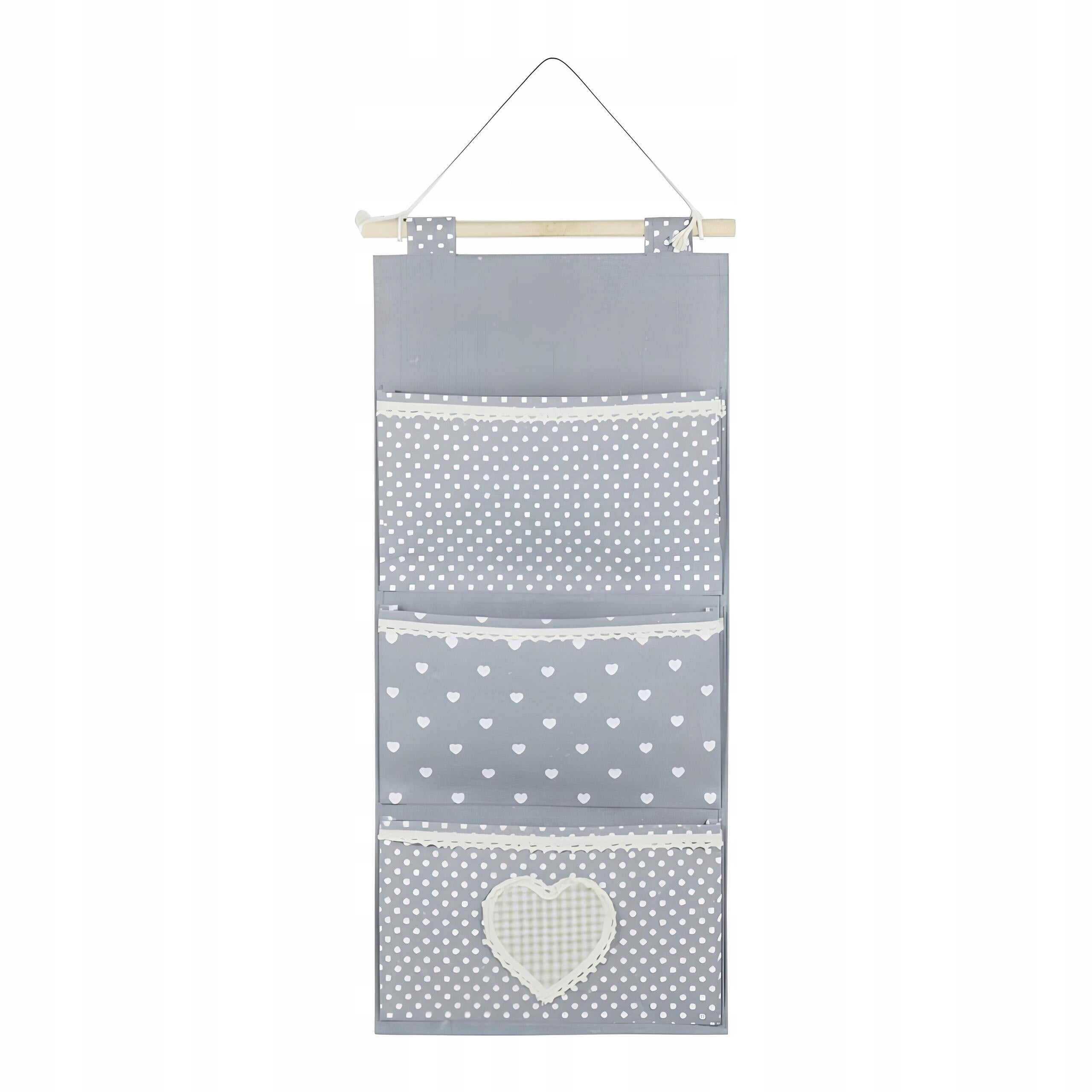Grey Hanging Organizer with 3 Linen and Cotton Pockets