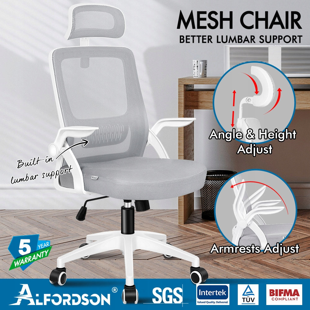 Grey Office Chair with Armrests and Footrest