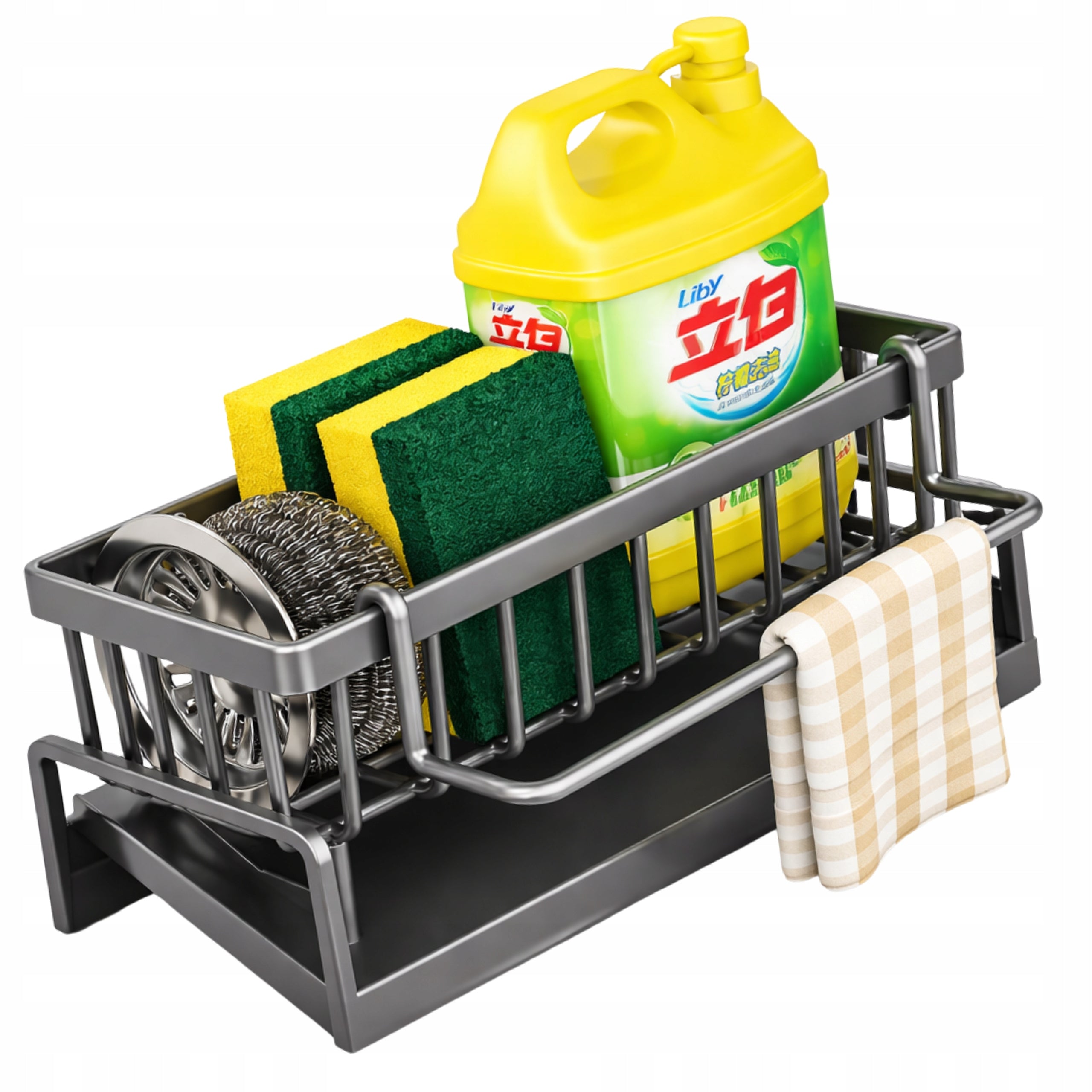 Grey Sponge Organizer Cloth Dishwashing Liquid Shelf Hanging For Sink Packaging status original