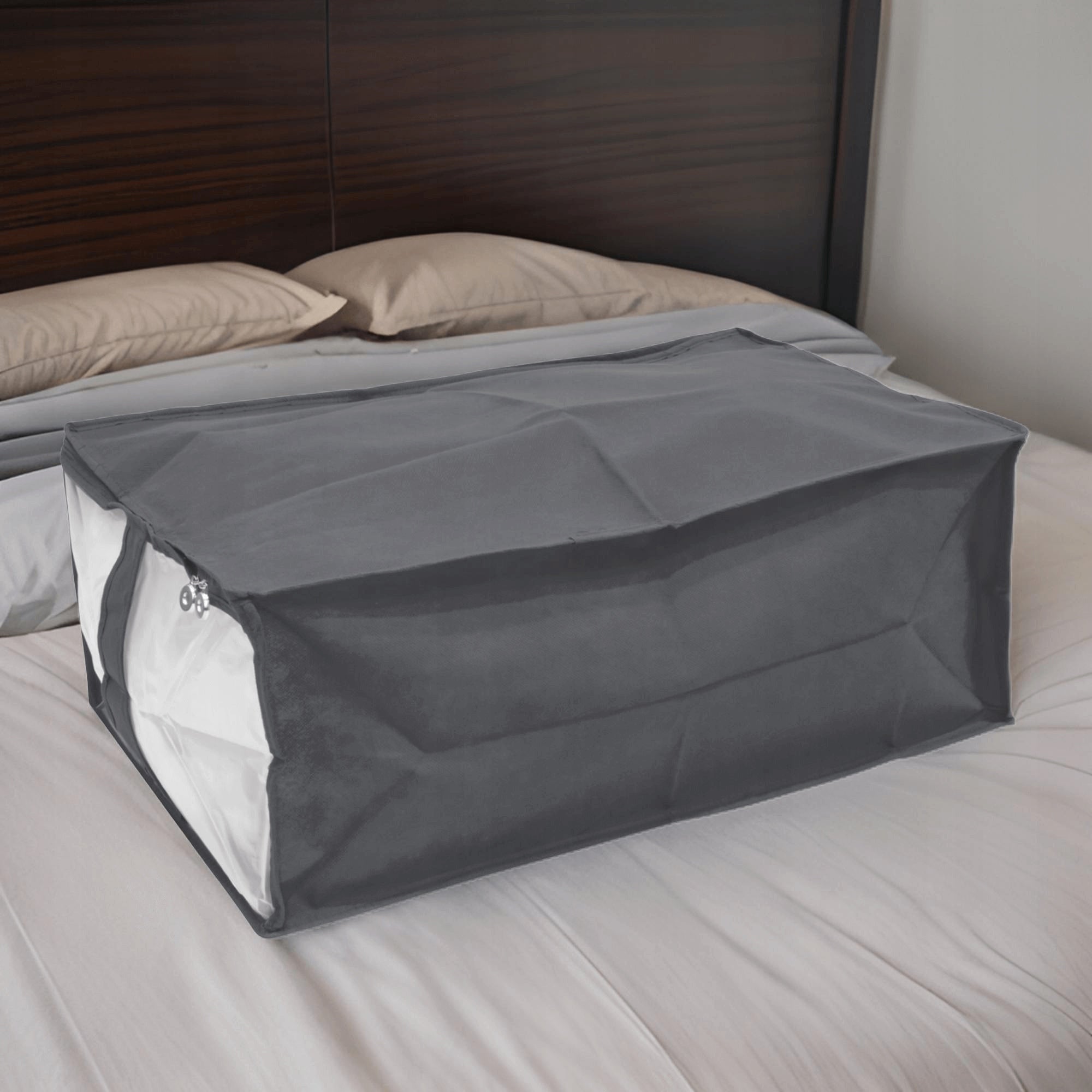 Grey ogranizer, wardrobe container for zipper bedding 40x60x25cm Product height 25 cm