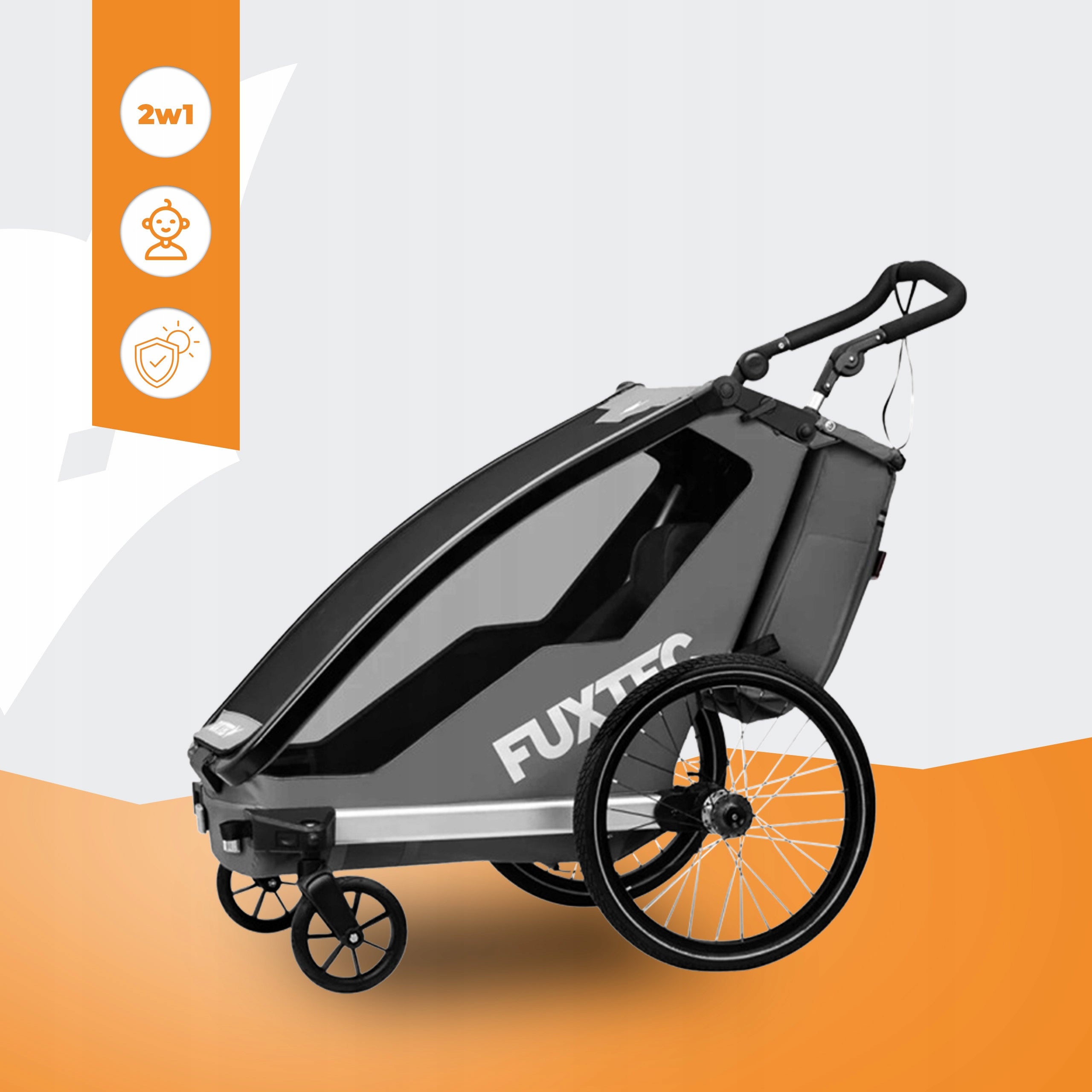 Grey trailer FUXTEC 1-seater with handle and straps FOR CHILDREN FOLDING Model FX-FA1S
