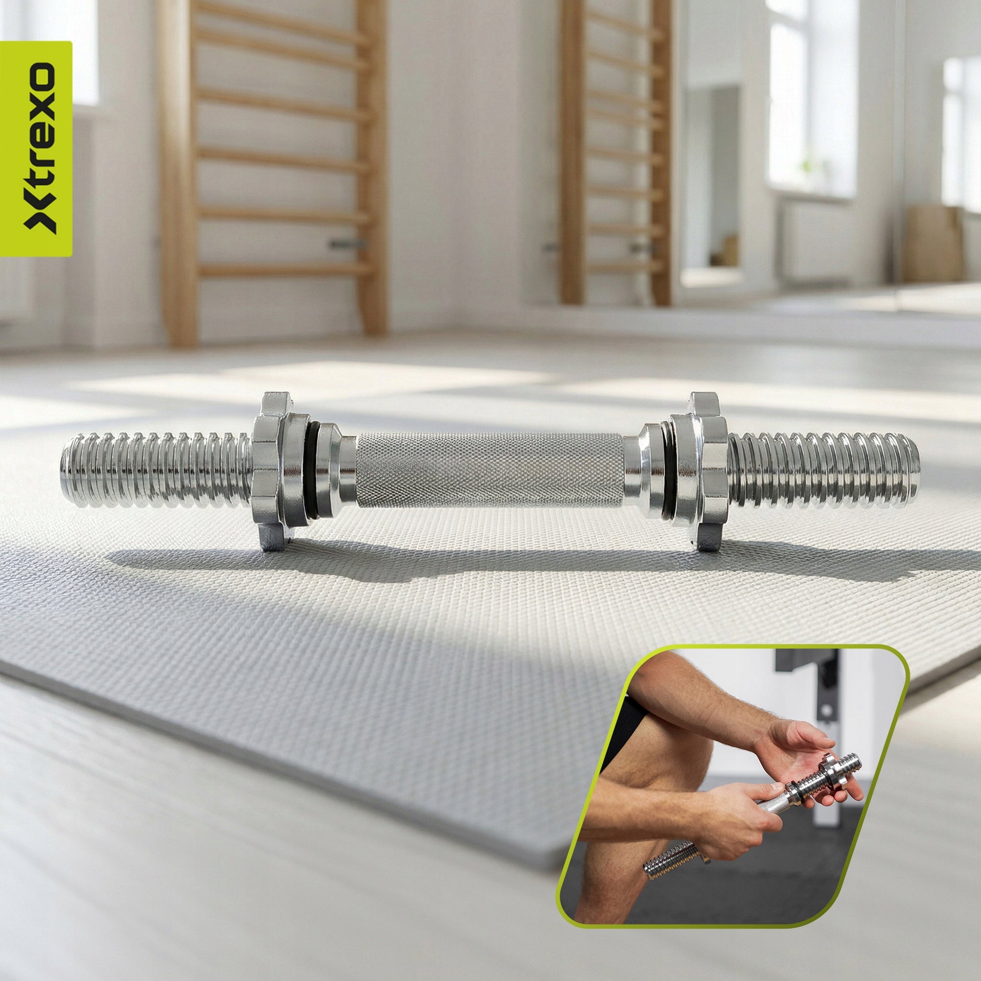 Griffin for dumbbells XTREXO TX-SDB35 grey 35cm universal with clamps 28mm Kind straight