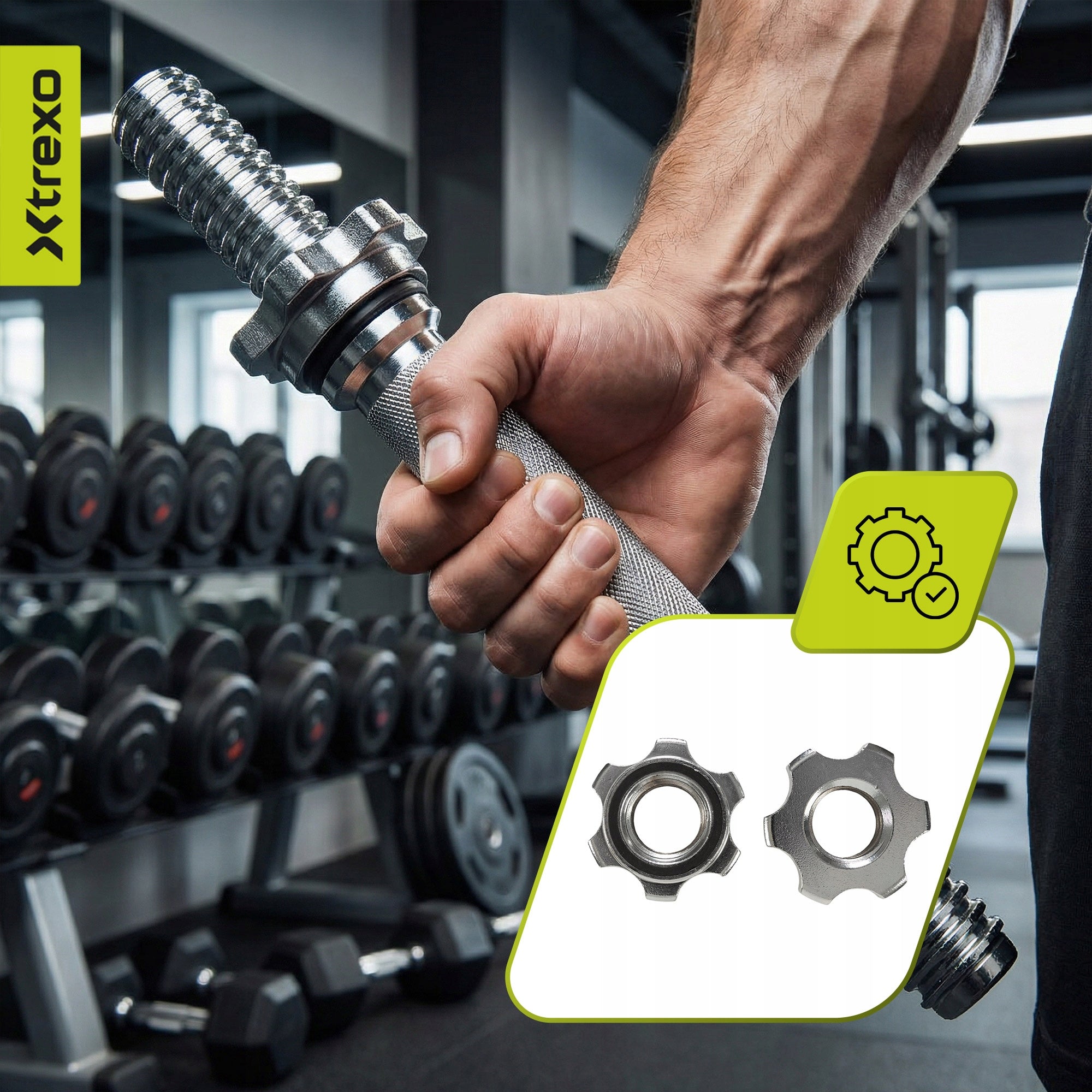 Griffin for dumbbells XTREXO TX-SDB35 grey 35cm universal with clamps 28mm Total length 35 cm
