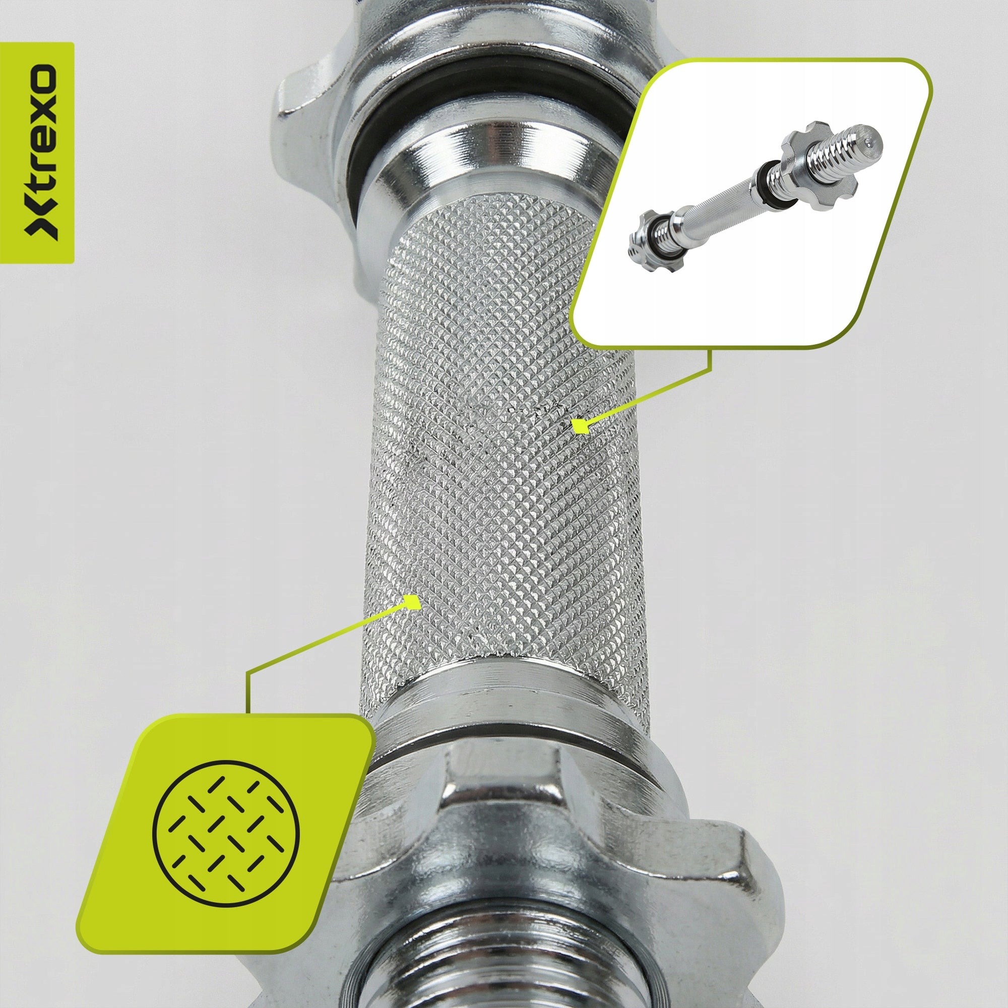 Griffin for dumbbells XTREXO TX-SDB35 grey 35cm universal with clamps 28mm Type screw