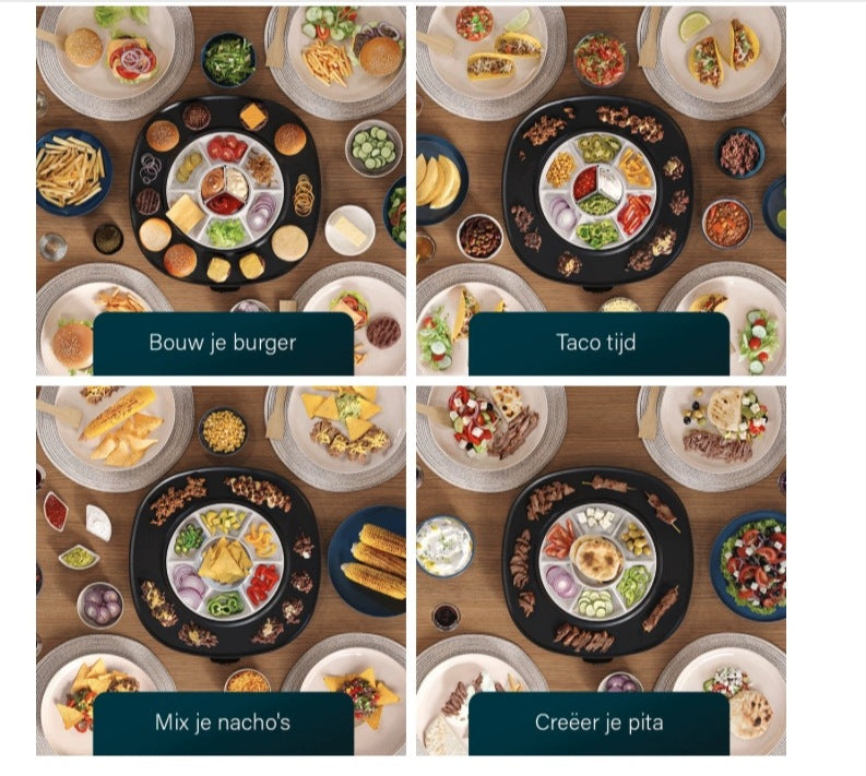 Grill Plate Electric Gourmet 45x45 cm Rotary Platter 1100W 6 People Brand no brand