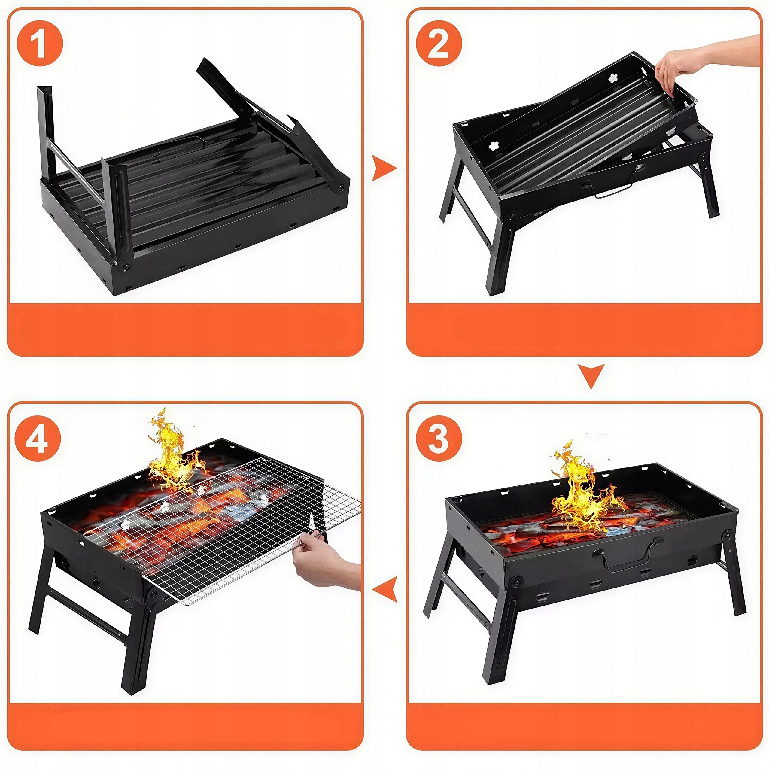 Grill Portable Folding Carbon Tourist Garden Suitcase BBQ Grate length 42.5 cm