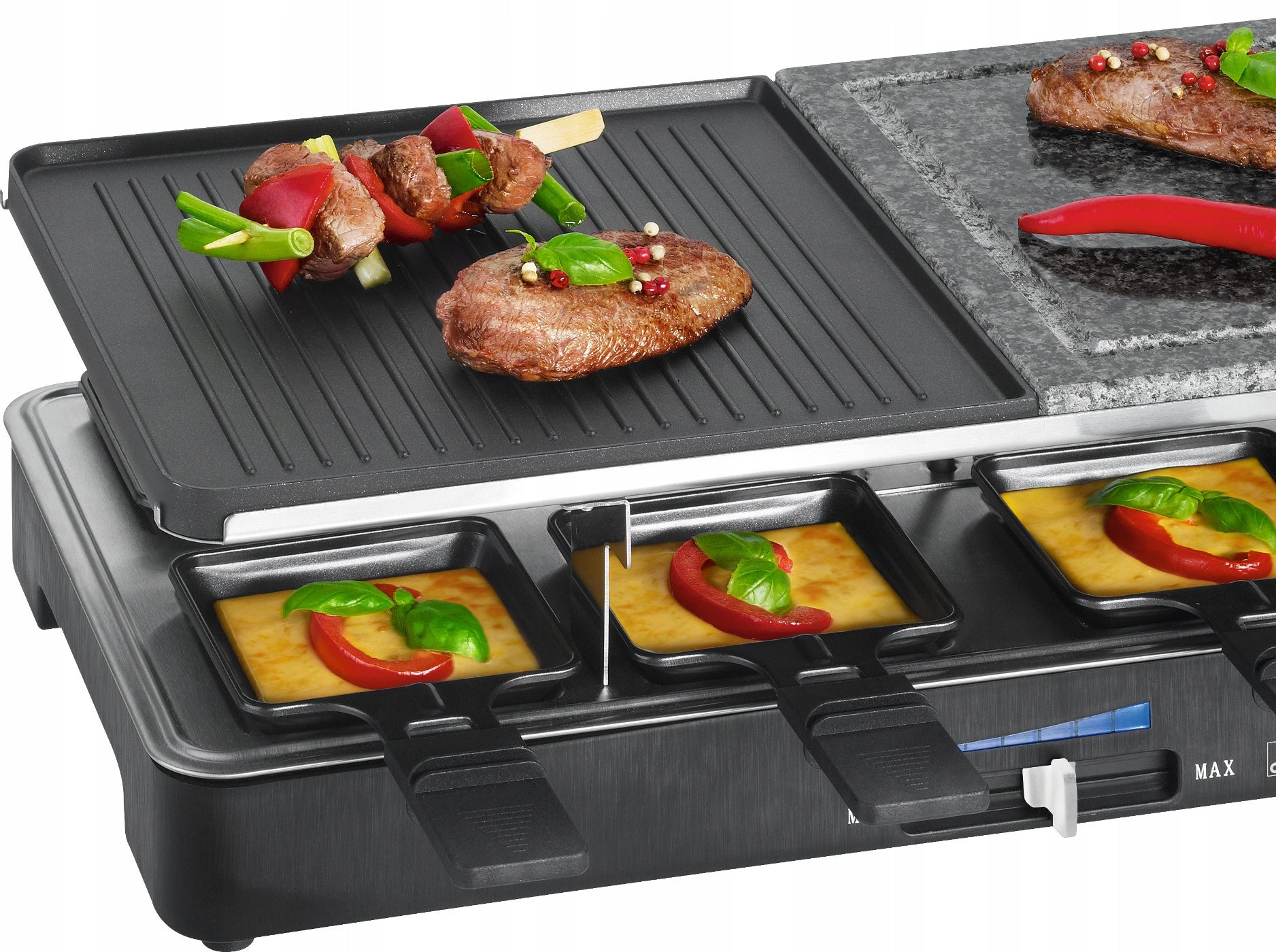 Grill Raclette Clatronic RG1400W Grill Stone 8 Griddles Power rating 1400 W