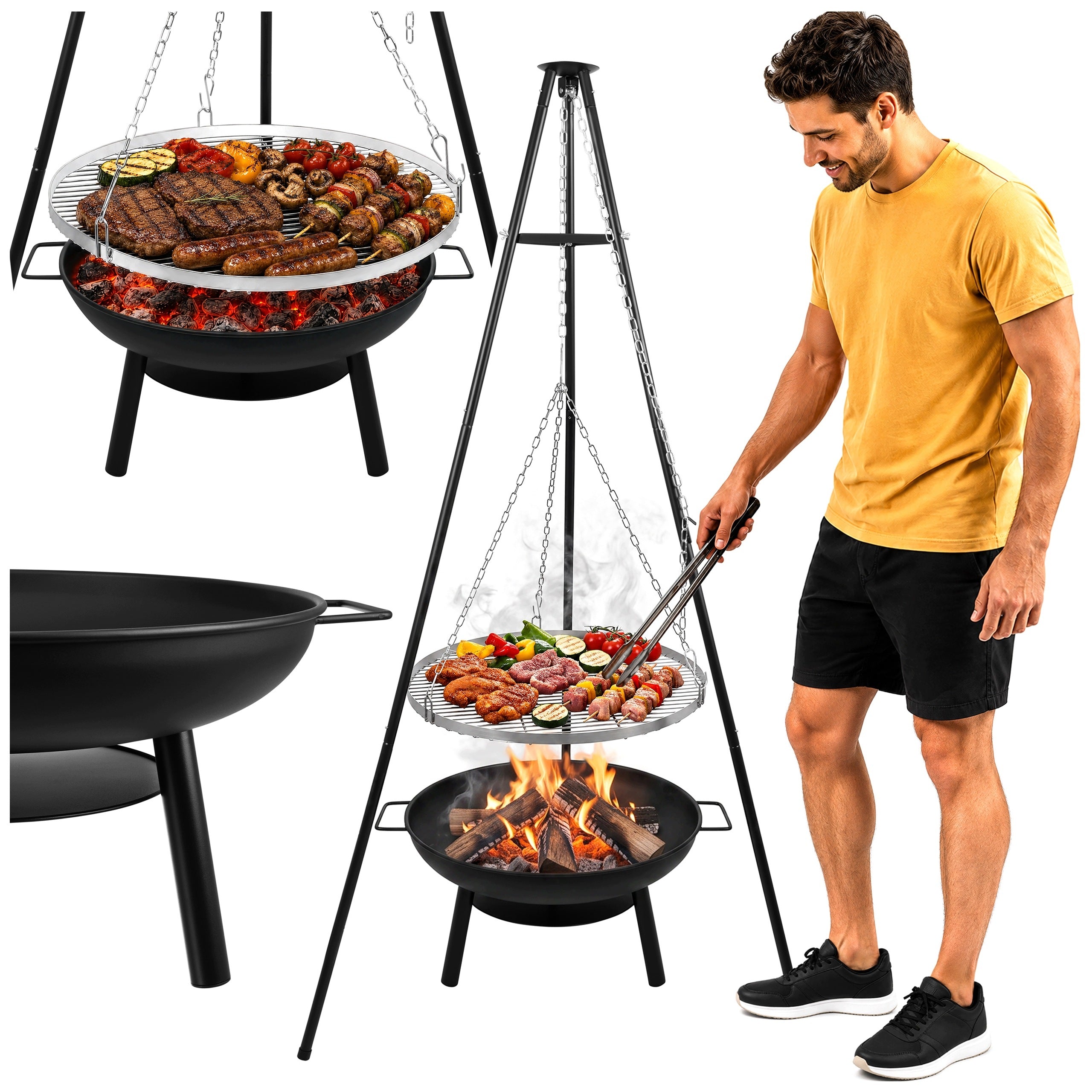 Grill Tripod Garden Fire Pit Grating 58 cm Hanging Fire Pit Stainless