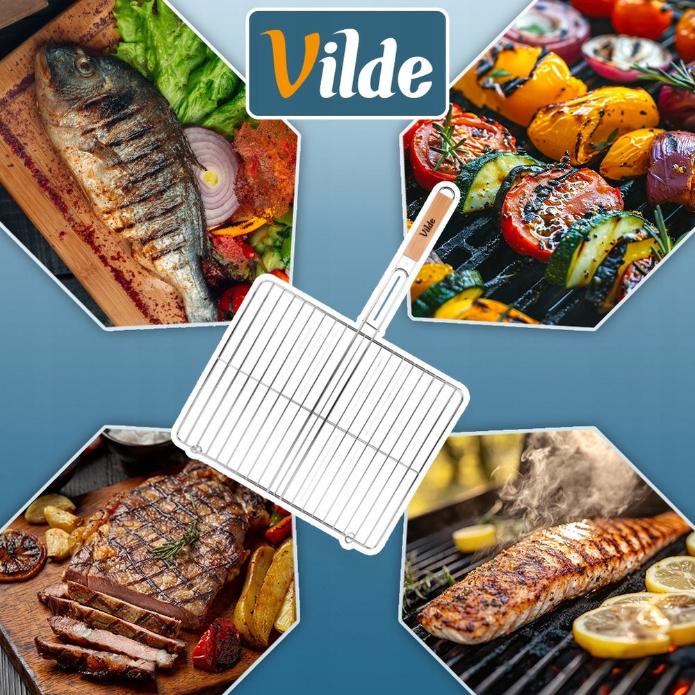 Grill grate fish meat vegetables basket closed steel grill 46x37 cm Product width 46 cm