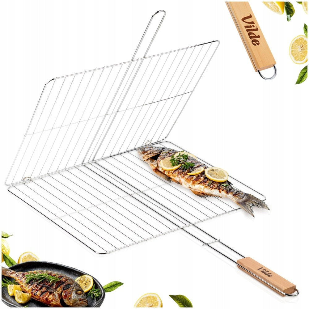 Grill grate fish meat vegetables basket closed steel grill 46x37 cm