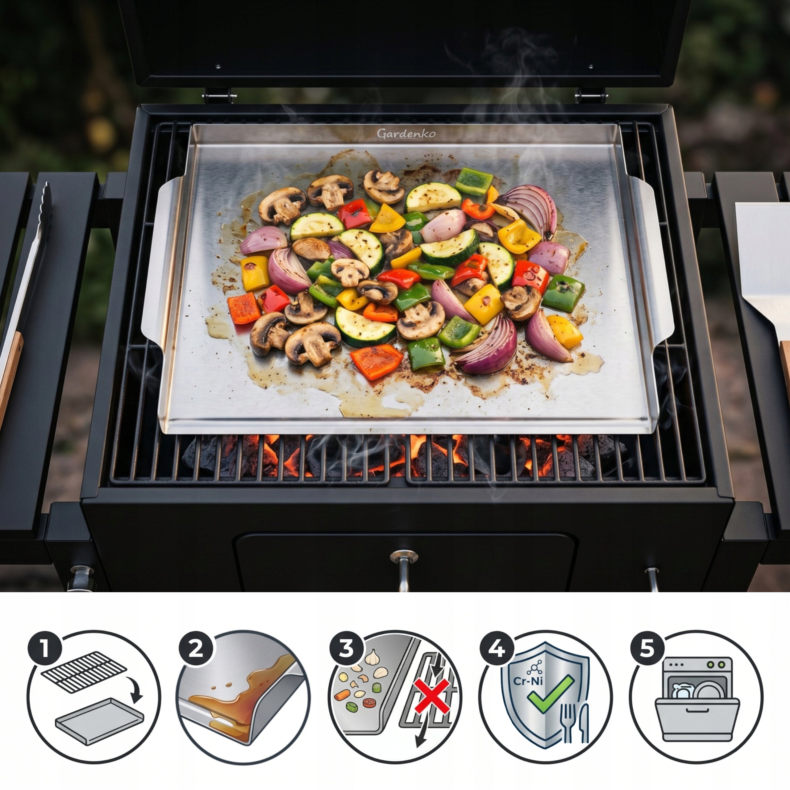 Grill plate stainless steel 39x29 cm Burger plate for grill Plancha Manufacturer Gardenko