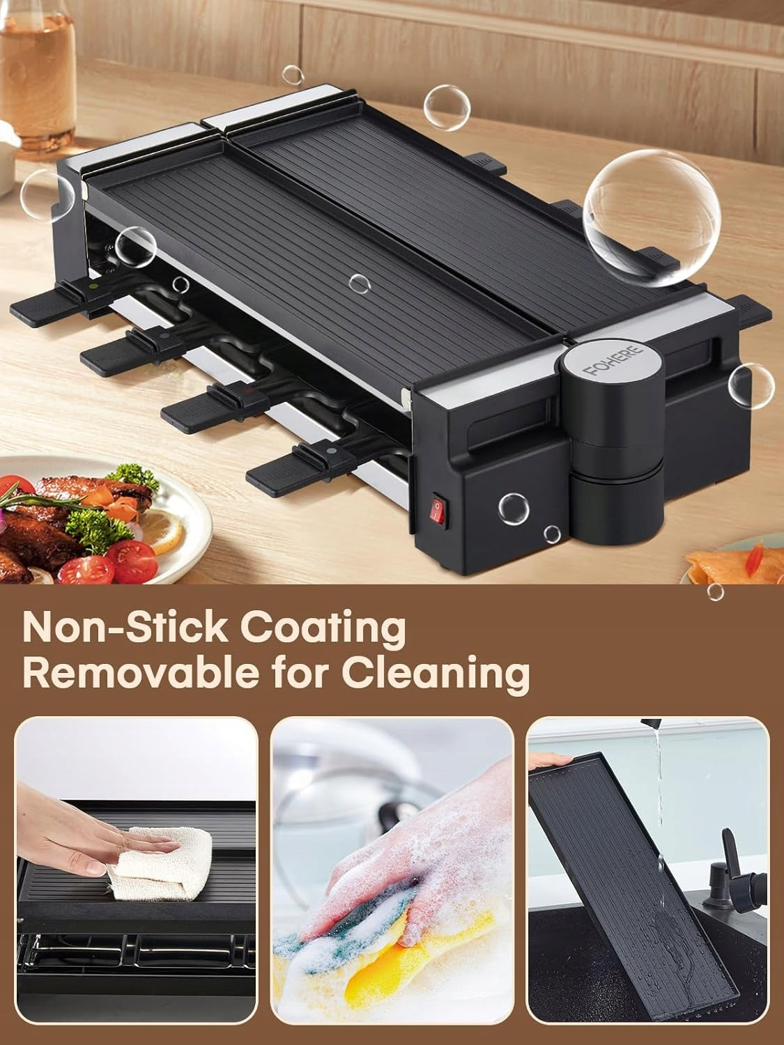 Grill raclette, for 8 people, with non-stick plate and 8 cheese plates Manufacturer code b07xq2bkyn