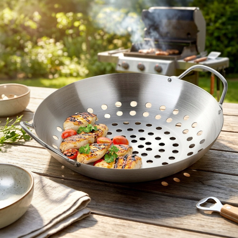 Grilling Basket Round Steel Perforated Grill Tray 28 cm BBQ Manufacturer Vilde