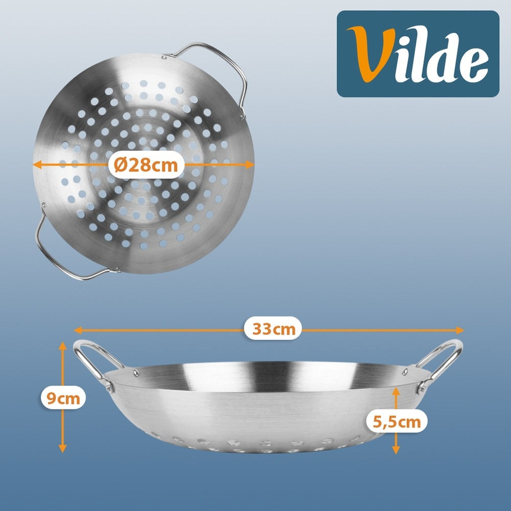 Grilling Basket Round Steel Perforated Grill Tray 28 cm BBQ Product width 28 cm