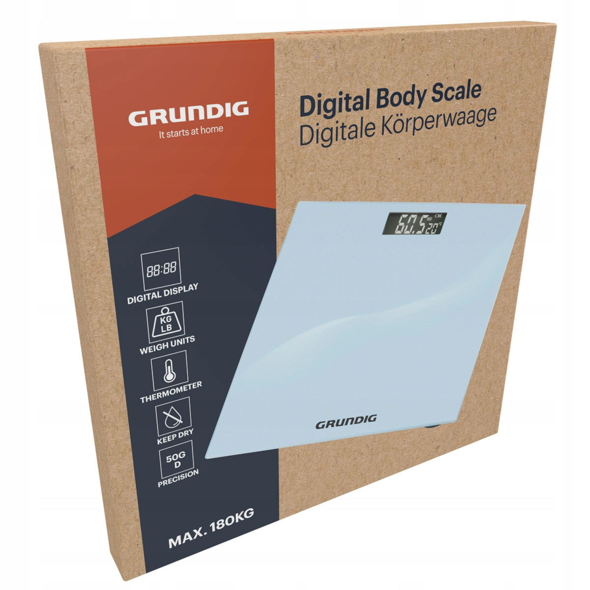 Grundig BATHROOM SCALE Electronic up to 180kg with thermometer display Packaging status original