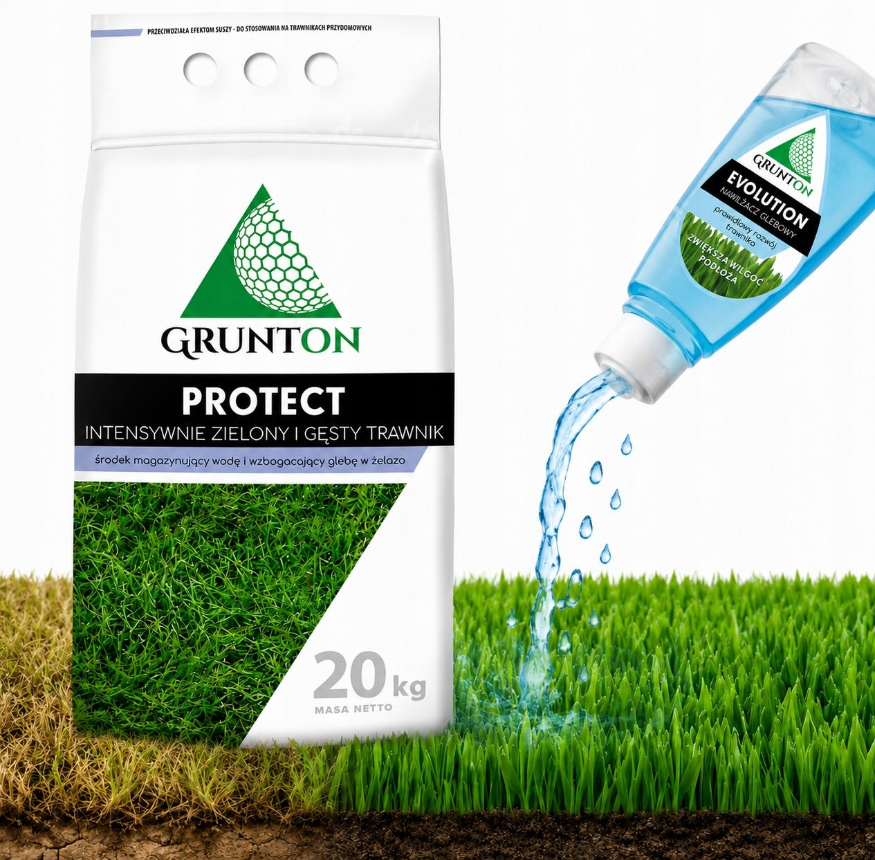 Grunton Protect 20kg Dry Grass Fertilizer and Moss HydroProtect with Iron