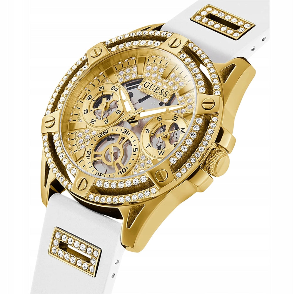 Guess GW0536L2 Woman's watch White strap Gold dial 40 mm + box Manufacturer code GW0536L2