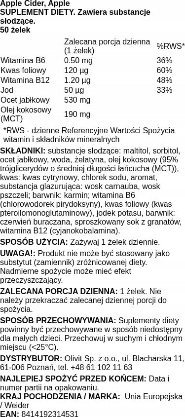 Gummies multicomponent product Weider Apple Cider, Apple - 50 gummies Manufacturer code 8414192314531