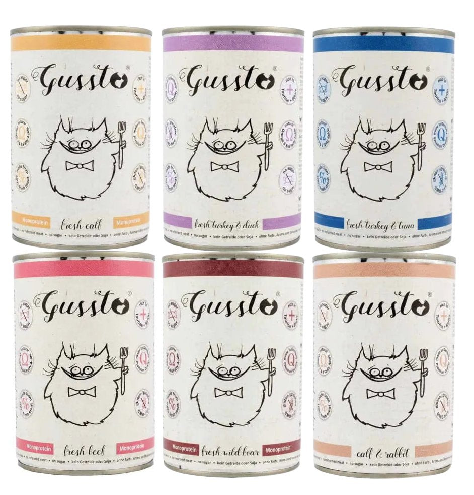 Gussto Mix of Flavours Wet Cat Food Super Premium 6x400g Cereal Free Cans