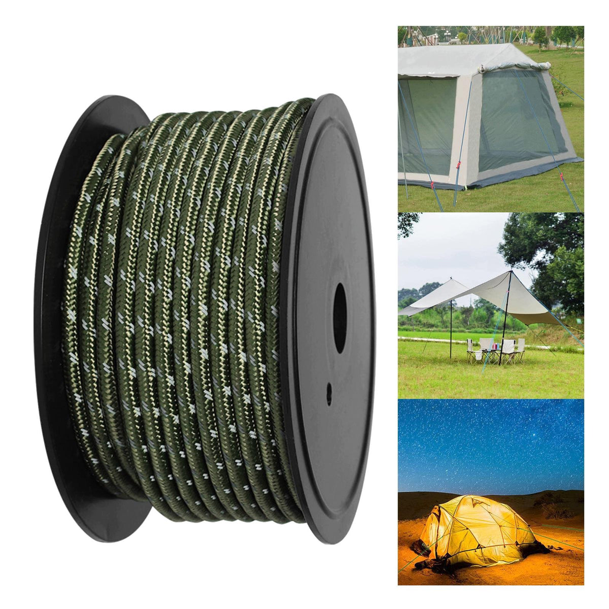 Guyline Tent Rope Reflective Polyester Outdoor Braided Guy Line Green