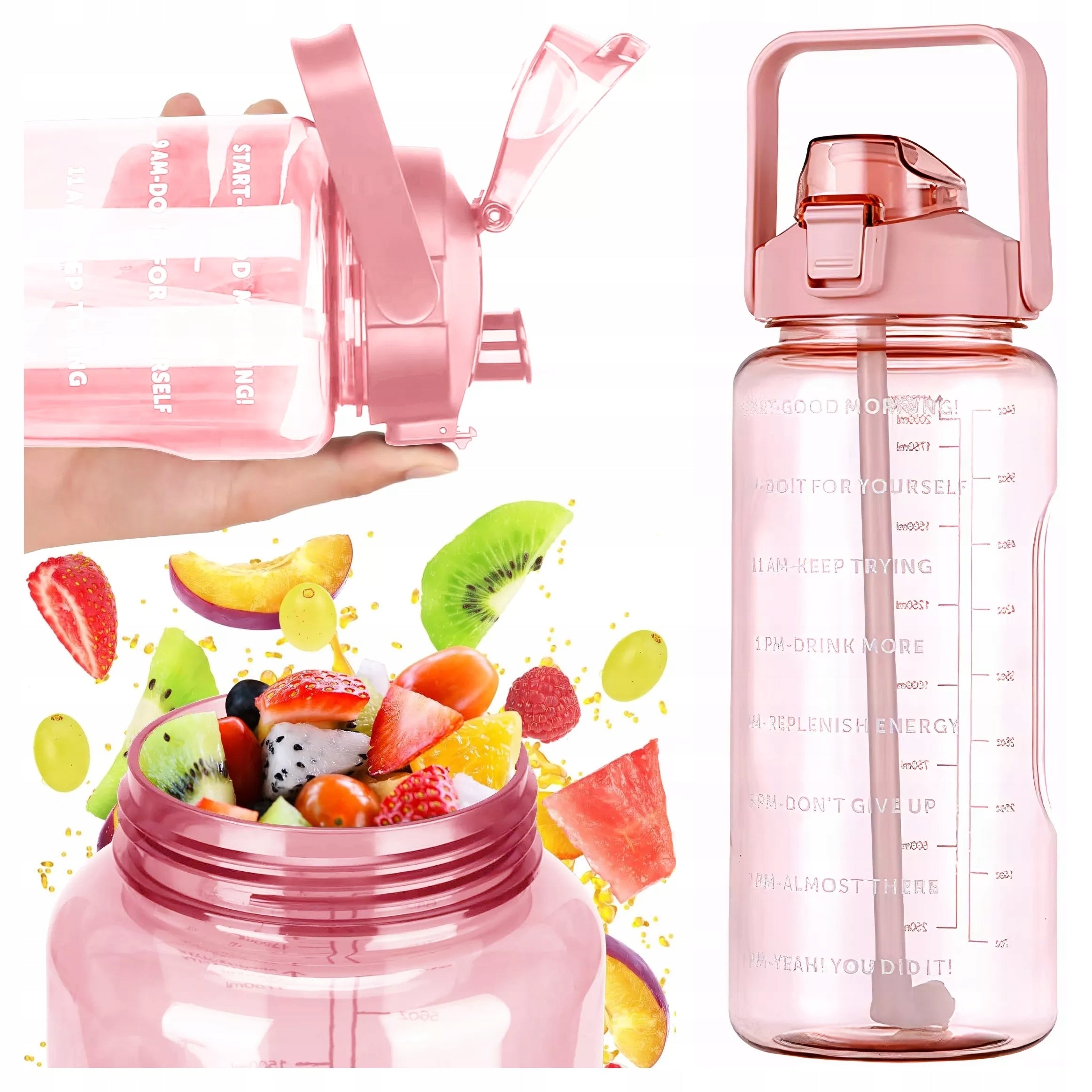 Gym Bottle Motivational Water Bottle 2000 with Mouthpiece Tube 2L Roses Model CNT-43512