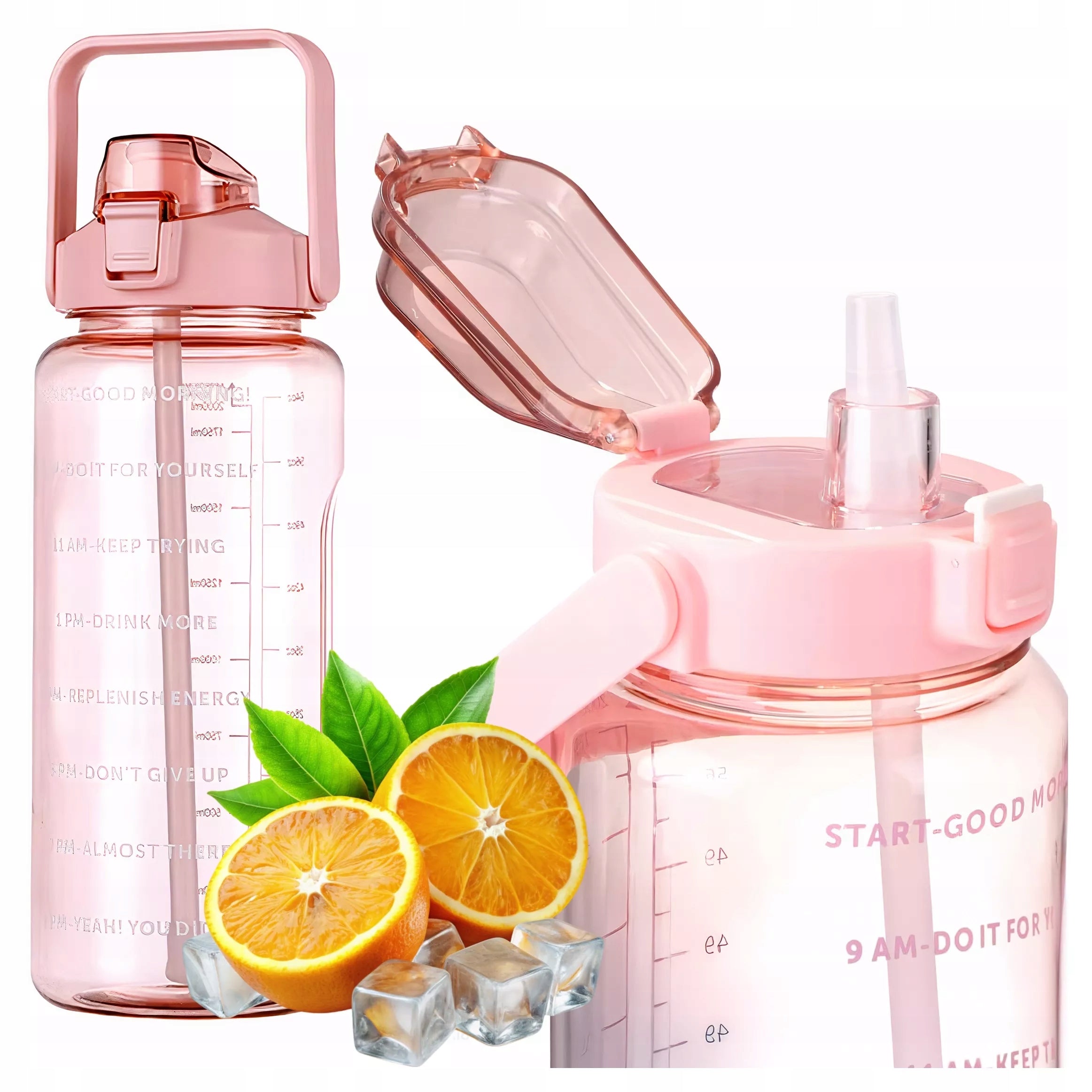 Gym Bottle Motivational Water Bottle 2000 with Mouthpiece Tube 2L Roses