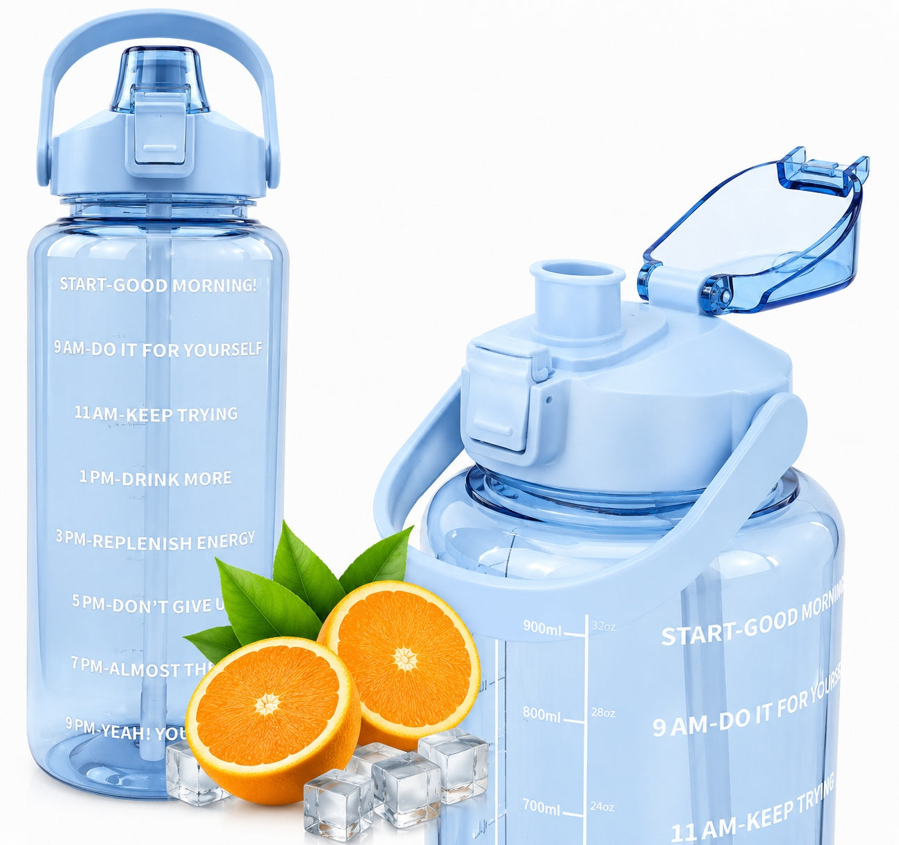Gym Bottle Motivational Water Bottle 2000 with Mouthpiece Tube 2L