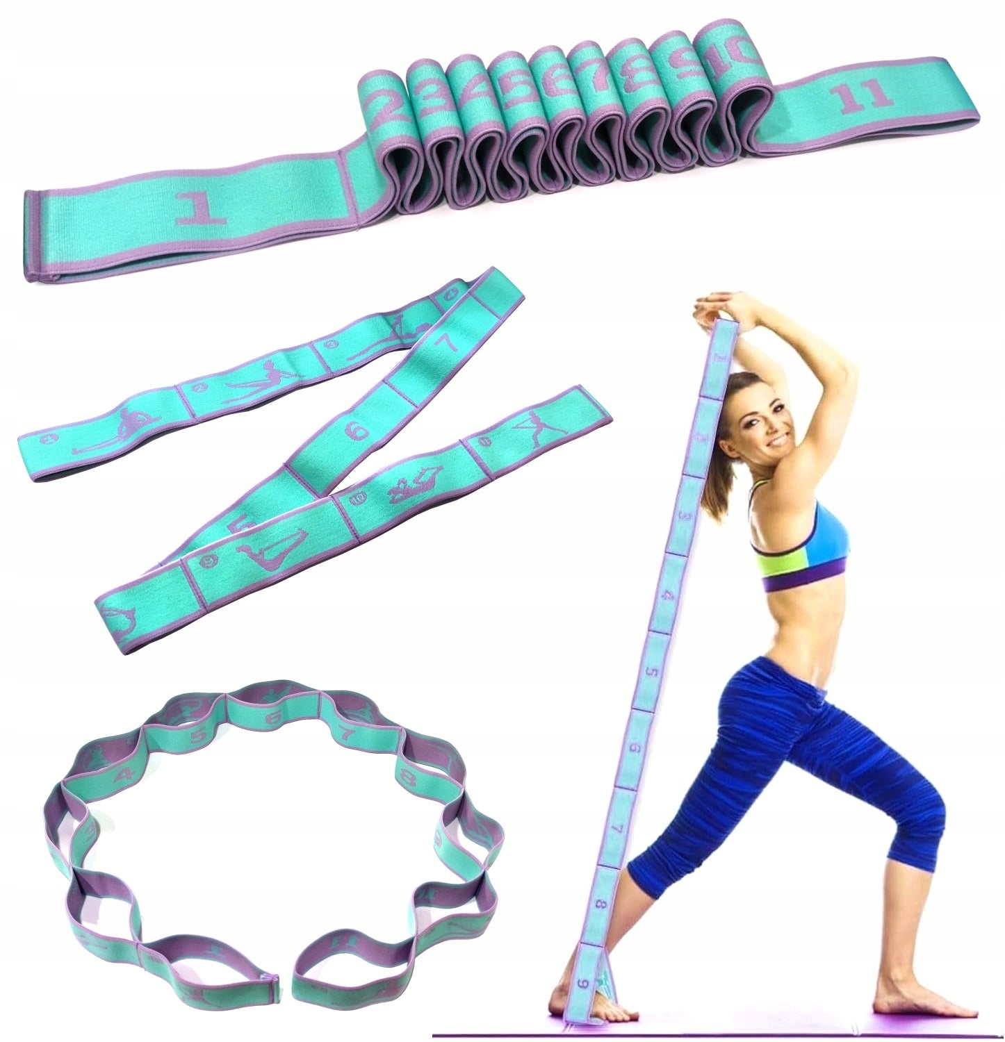Gymnastic Rubber Stretching Resistance Tape for Exercise Yoga 11 Sections