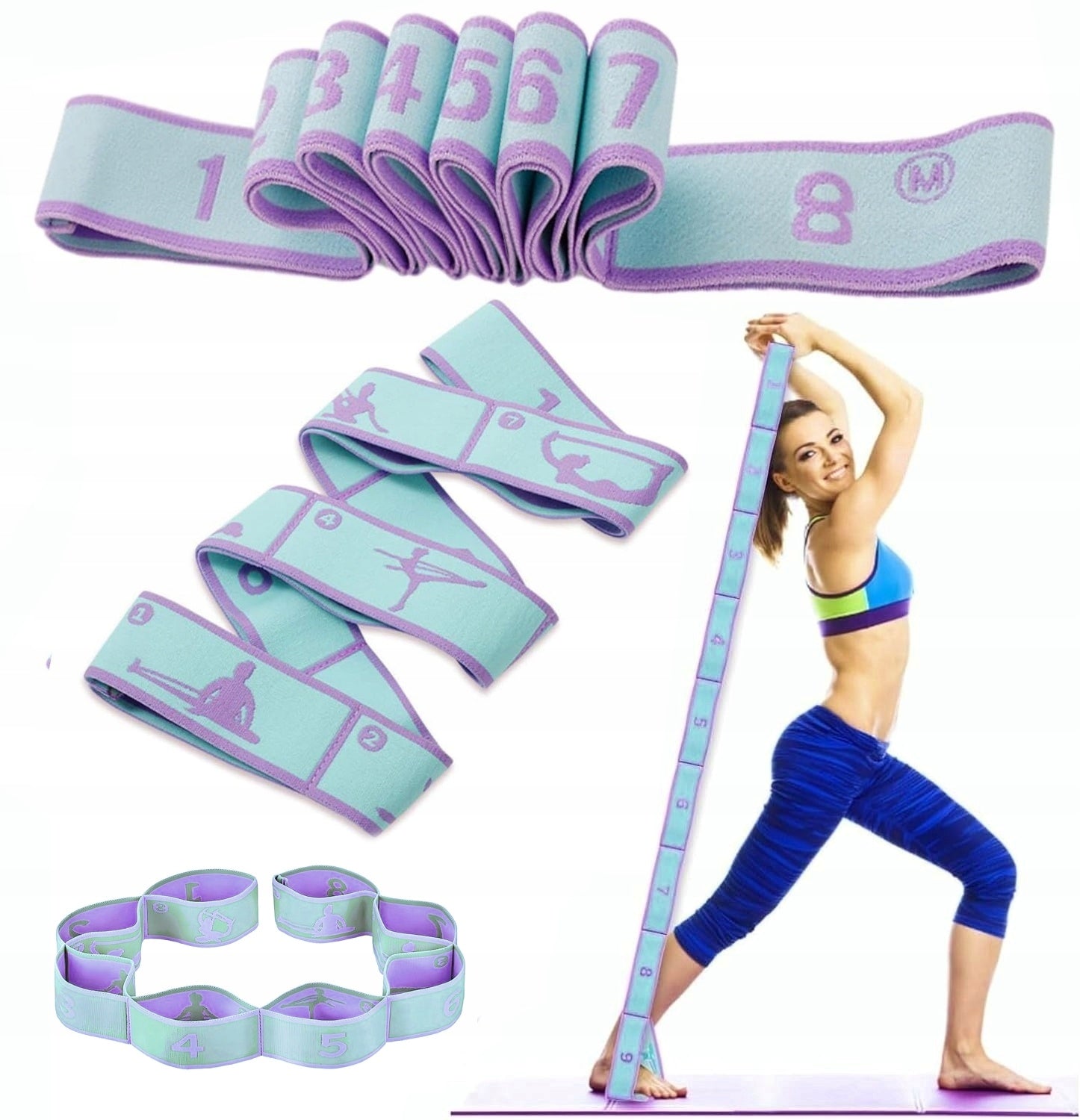 Gymnastic Rubber Stretching Resistance Tape for Exercise Yoga 8 Sections