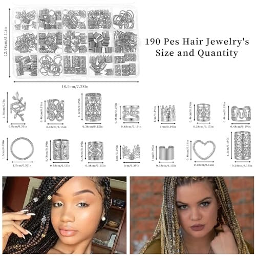 HAIR BEADS SILVER METAL DREADLOCK CLIPS BRAIDS 190 PCS. Manufacturer code Bez marki