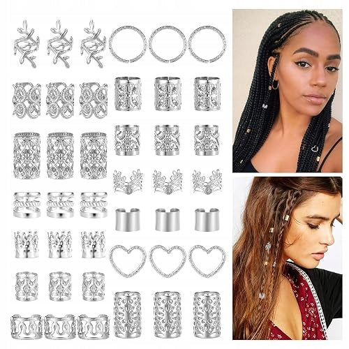 HAIR BEADS SILVER METAL DREADLOCK CLIPS BRAIDS 190 PCS.