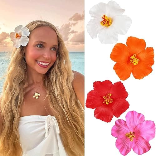 HAIR CLIPS FLORAL HAWAIIAN WOMAN GIRL SET OF 4 Brand no brand