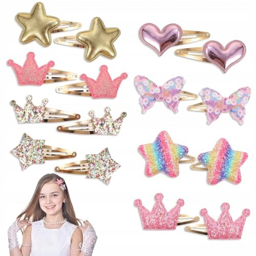 HAIR CLIPS FOR GIRLS GLITTER STAR HEART 16 PCS FOR birthday Brand no brand
