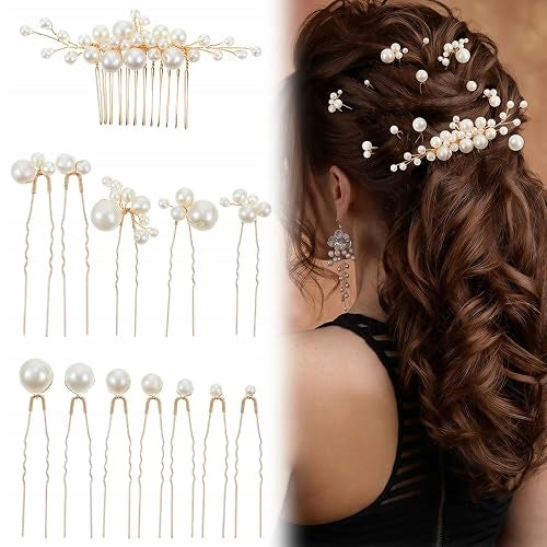 HAIR CLIPS PEARL ELEGANT METAL CLIP AT THE BRIDE 13 PCS.