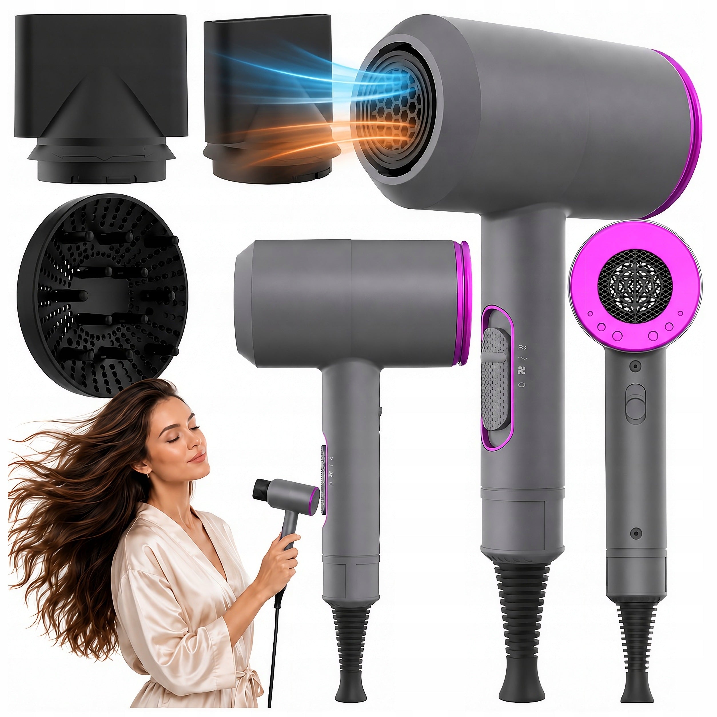 HAIR DRYER DIFFUSER STRONG 2000W COLD AIR SUPPLY + TIPS ADJUSTMENT